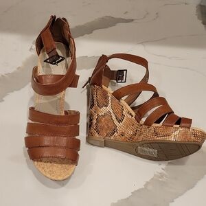 Brown Strappy Wedge Sandals